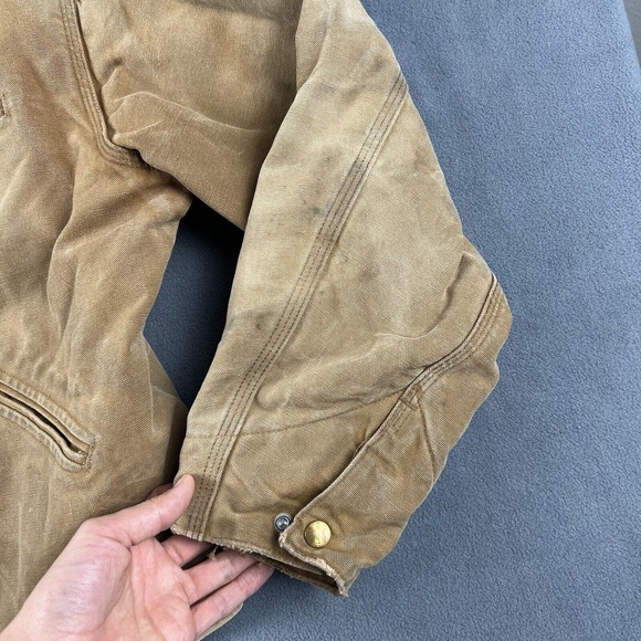 Vtg 90s Carhartt Detroit Jacket Mens Size 48 Red Quilted Lined Workwear Thrashed - Picture 4 of 10